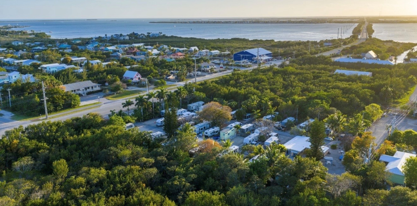 Smiling woman shaking hands with a person from across a desk
