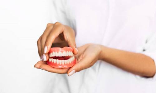 a closeup of a model of dentures